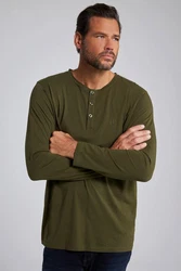 JP1880 Henley Basic Shirt Langarm Knopfleiste Dunkelgrün