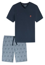 Schiesser Pyjama Casual Nightwear Dunkelblau/Rot/Grau