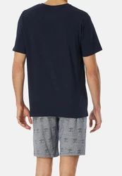 Schiesser Pyjama Casual Nightwear Dunkelblau/Rot/Grau