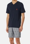 Schiesser Pyjama Casual Nightwear Dunkelblau/Rot/Grau