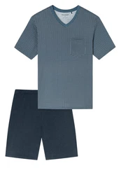 Schiesser Pyjama Comfort Nightwear Set Grau/Blau/Dunkelblau