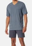 Schiesser Pyjama Comfort Nightwear Set Grau/Blau/Dunkelblau