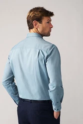 Next Langarmhemd Pflegeleichtes Hemd mit Sportmanschetten + Besatz Hellblau/Blau