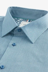 Next Langarmhemd Pflegeleichtes Hemd mit Sportmanschetten + Besatz Hellblau/Blau