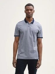 TOM TAILOR Denim Piqu Poloshirt Grau/Dunkelblau/Blau/Hellblau