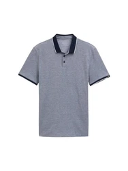 TOM TAILOR Denim Piqu Poloshirt Grau/Dunkelblau/Blau/Hellblau