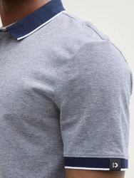 TOM TAILOR Denim Piqu Poloshirt Grau/Dunkelblau/Blau/Hellblau