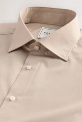 Next Langarmhemd Pflegeleichtes Slim Fit Hemd mit Sportmanschetten Beige/Khaki/Weiß/Braun