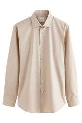 Next Langarmhemd Pflegeleichtes Slim Fit Hemd mit Sportmanschetten Beige/Khaki/Weiß/Braun