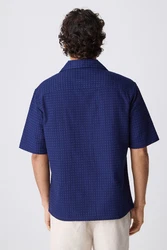 Next Kurzarmhemd Kurzarmshirt Waffelstruktur Blau/Dunkelblau/Hellblau