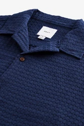Next Kurzarmhemd Kurzarmshirt Waffelstruktur Blau/Dunkelblau/Hellblau