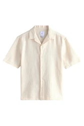 Next Kurzarmhemd Kurzarmshirt Waffelstruktur Weiß/Beige