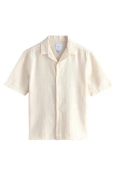 Next Kurzarmhemd Kurzarmshirt Waffelstruktur Weiß/Beige
