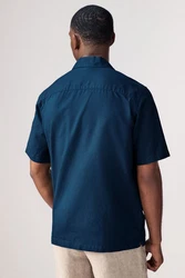 Next Kurzarmhemd aus Baumwoll-Leinenmischung Blau/Hellblau