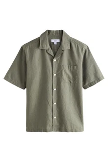 Next Kurzarmhemd mit Kubakragen Dunkelgrün/Khaki/Grün