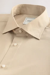 Next Langarmhemd Pflegeleichtes Hemd mit Sportmanschetten Beige/Khaki/Weiß/Braun