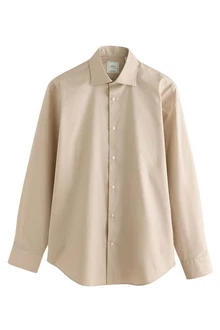Next Langarmhemd Pflegeleichtes Hemd mit Sportmanschetten Beige/Khaki/Weiß/Braun
