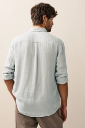 Next Langarmhemd Grau/Hellblau
