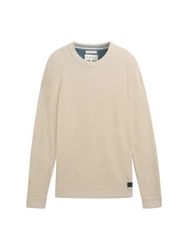 TOM TAILOR Rundhalspullover (1-tlg) Khaki/Beige