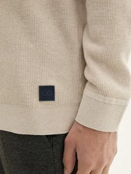TOM TAILOR Rundhalspullover (1-tlg) Khaki/Beige