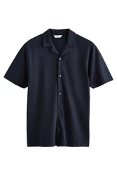 Next Kurzarmhemd Piqu Hemd Dunkelblau/Blau/Hellblau