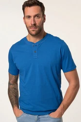 JP1880 T-Shirt Henley Bauchfit Rundhals Blau