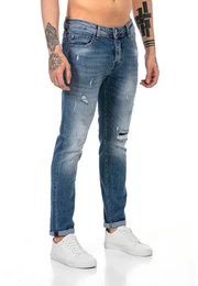 Slim-fit-Jeans im Used Look mit modischen Details fr Alltag und Freizeit