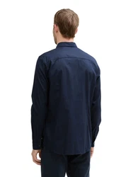 TOM TAILOR Langarmhemd mit Logo Stickerei Dunkelblau/Hellblau