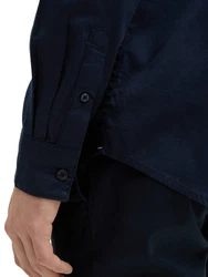 TOM TAILOR Langarmhemd mit Logo Stickerei Dunkelblau/Hellblau