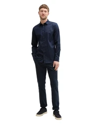 TOM TAILOR Langarmhemd mit Logo Stickerei Dunkelblau/Hellblau