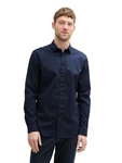 TOM TAILOR Langarmhemd mit Logo Stickerei Dunkelblau/Hellblau
