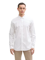 TOM TAILOR Langarmhemd mit Logo Stickerei Weiß/Khaki/Beige/Creme