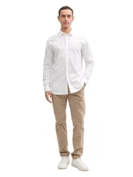 TOM TAILOR Langarmhemd mit Logo Stickerei Weiß/Khaki/Beige/Creme