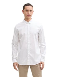 TOM TAILOR Langarmhemd mit Logo Stickerei Weiß/Khaki/Beige/Creme