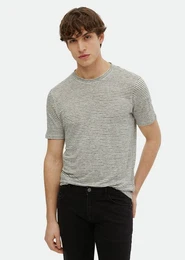 T-Shirt Gestreiftes T-Shirt aus 100 % Leinen mit Rundhalsausschnitt