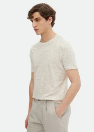 T-Shirt Gestreiftes T-Shirt aus 100 % Leinen mit Rundhalsausschnitt