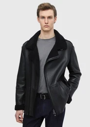 Winterjacke Schwarzer Pelzledermantel