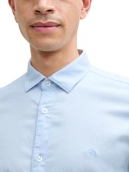 TOM TAILOR Langarmhemd mit Logo Stickerei Hellblau/Blau