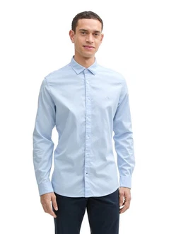 TOM TAILOR Langarmhemd mit Logo Stickerei Hellblau/Blau