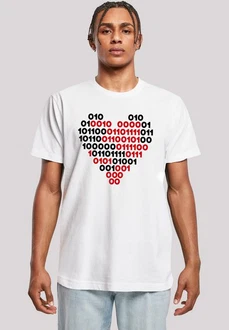 F4NT4STIC T-Shirt I love you 01001001 Binary Code Herz Valentinstag Weiß/Dunkelrot/Rot/Creme
