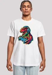 F4NT4STIC T-Shirt Dinosaurier Gamer Weiß/Mischfarben/Braun