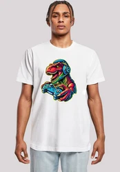 F4NT4STIC T-Shirt Dinosaurier Gamer Weiß/Mischfarben/Braun
