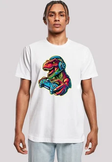 F4NT4STIC T-Shirt Dinosaurier Gamer Weiß/Mischfarben/Braun F4NT4STIC T-Shirt Dinosaurier Gamer Weiß/Mischfarben/Braun