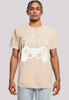 F4NT4STIC T-Shirt Gamer Herzschlag Gelb/Khaki/Beige F4NT4STIC T-Shirt Gamer Herzschlag Gelb/Khaki/Beige