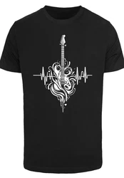 F4NT4STIC T-Shirt Gitarre Herzschlag Schwarz/Beige/Weiß