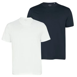 T-Shirt Big Size (2-tlg) Rundhals, kurzarm, dezenter Logo-Aufdruck, im 2er Pack