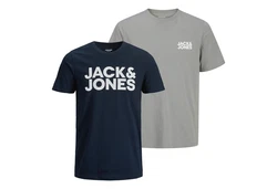 Jack & Jones T-Shirt 2er Pack Logo Tee Crew Neck Dunkelblau/Grau/Blau