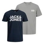Jack & Jones T-Shirt 2er Pack Logo Tee Crew Neck Dunkelblau/Grau/Blau