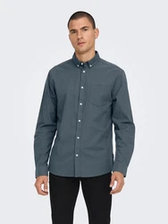 ONLY & SONS Langarmhemd ONSALVARO SLIM LS OXFORD SHIRT NOOS Dunkelblau/Blau/Grau