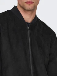 ONLY & SONS Bomberjacke ONSLUCAS FAKE SUEDE BOMBER OTW Schwarz/Dunkelgrau/Grau